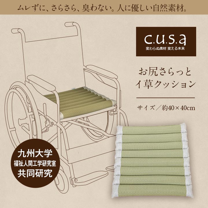 介護 サポート ヘルスケア クッション い草 車いす用 在宅用 体圧分散 ムレニクイ 約40×40cm